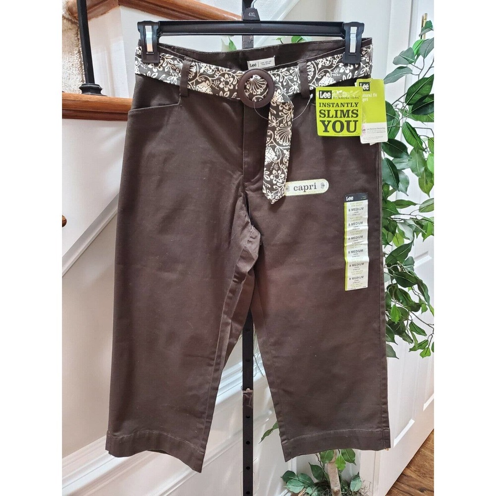 Lee Women's Brown Cotton Mid-Rise Casual Stretch Natural Fit Capri Pant Size 8